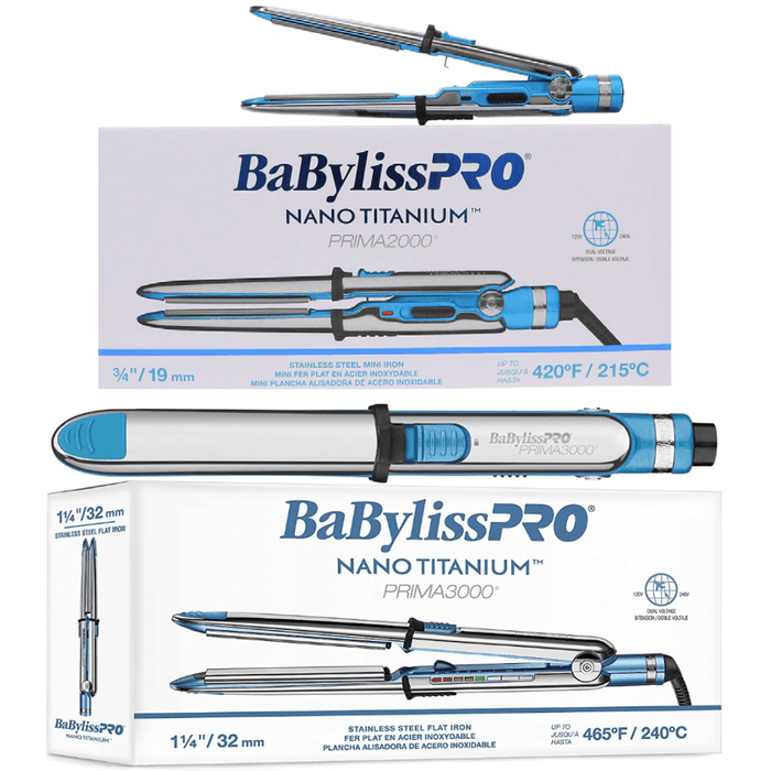 Babylisspro Nano Titanum Prima 3000 Flat Iron 1¼" #Bnt3000Tuc & Prima 2000 3/4" #Bnt2000Uc