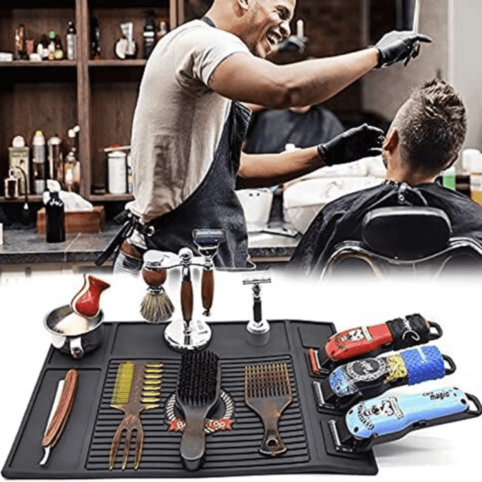 Professional Barber Combo Set Gold, Stylecraft Saber Trimmer #Sc405G, Carrying Case, Blade Storage, Straight Edge Razor, Clipper Grip, Fade Brush, Neck Duster, Flat Top Comb, Barber Hair Spray, Hair Clips, Barber Mat