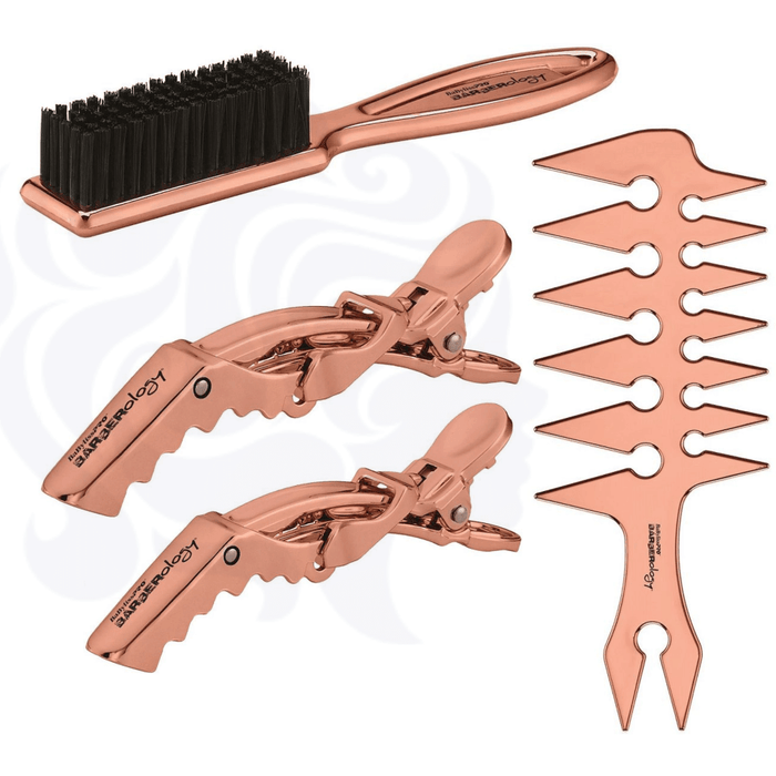 Babylisspro Rose Gold Luxury Set, Rosefx Cord/Cordless #Fx870Rg Clipper & #Fx787Rg Skeleton Trimmer & Clipper Or Trimmer Charging Stand Base & Double Foil Shaver #Fxfs2Rg & Prima 1¼" 3000 & Barberology Trio Mix & Combs Combo Set