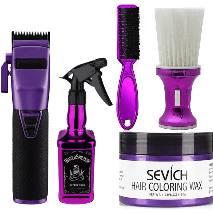 Babylisspro Influencer Collection Purple Metal Clipper, Neck Duster, Water Spray, Fade Brush, Hair Color Wax Combo Set