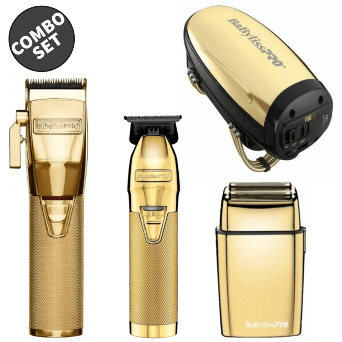 Babylisspro Goldfx Cord/Cordless Fx870G Clipper & Fx787G Skeleton Trimmer & Fxfs2G Double Foil Shaver & Fxssmg Massager Combo Set