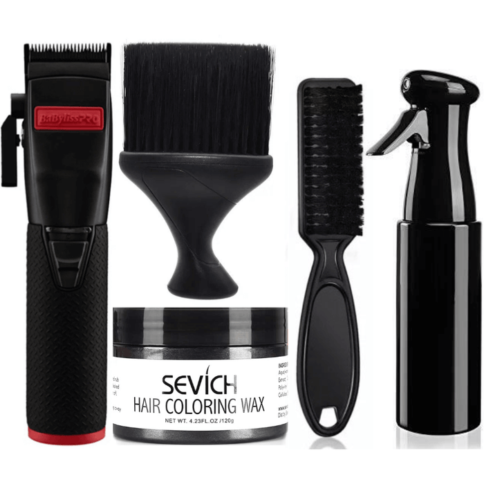 Babylisspro Influencer Collection Black Metal Clipper, Neck Duster, Water Spray, Fade Brush, Hair Color Wax Combo Set