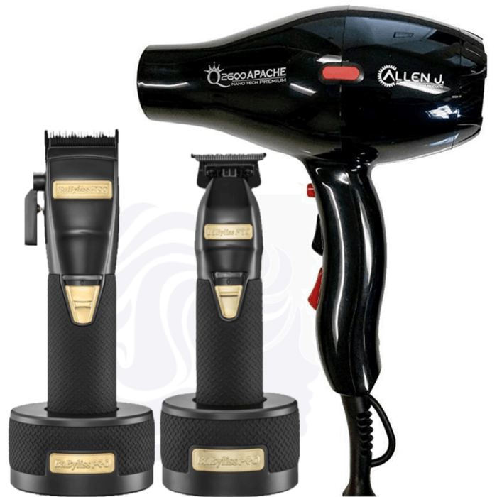 Babylisspro Limitedfx Boost+ Clipper & Trimmer & Charging Base Dock & Allen J. 2600 Apache Nano Tech Premium Hair Blow Dryer Lightweight Salon 2100W Combo Set