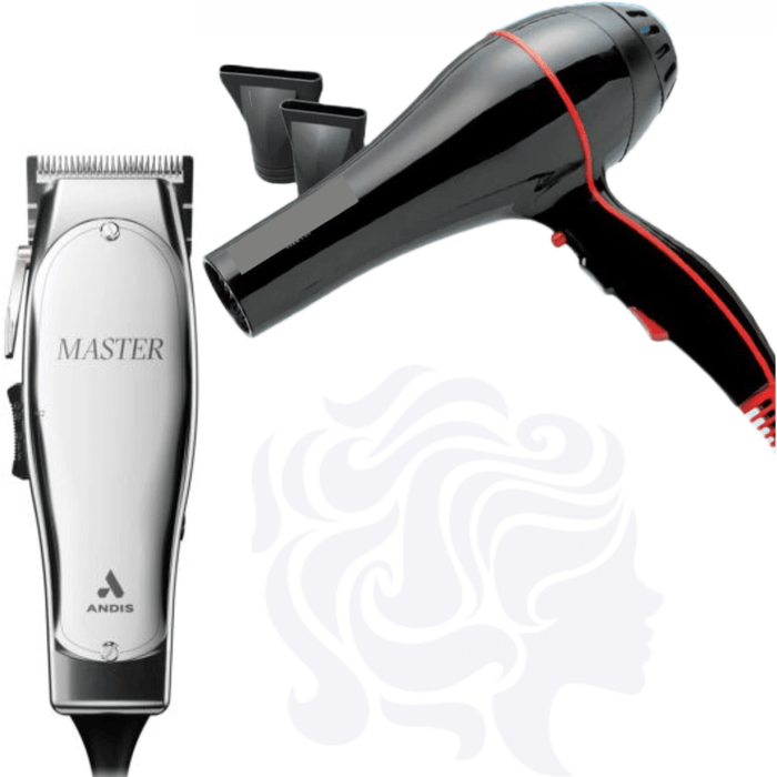 Andis Professional Adjustable Blade Master Hair Clipper #01815 & Allen J. 2600 Apache Nano Tech Hair Blow Dryer Lightweight Salon 2100W Combo Set