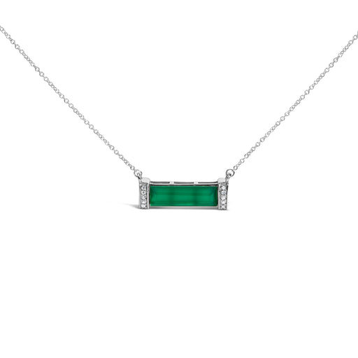 Bids.com Sterling Silver Diamond Accent and Green Agate Bar Pendant Necklace Necklaces