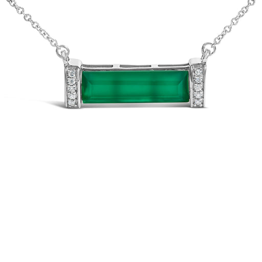 Bids.com Sterling Silver Diamond Accent and Green Agate Bar Pendant Necklace Necklaces