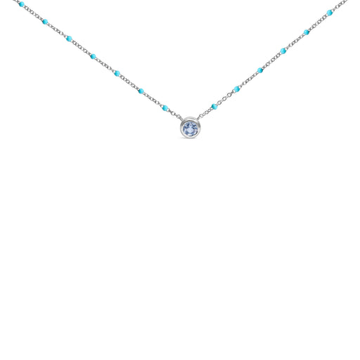 Bids.com Sterling Silver Bezel Set Light Blue Aquamarine and Enamel Bead Chain Necklace Necklaces