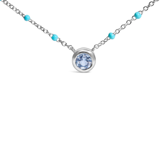 Bids.com Sterling Silver Bezel Set Light Blue Aquamarine and Enamel Bead Chain Necklace Necklaces