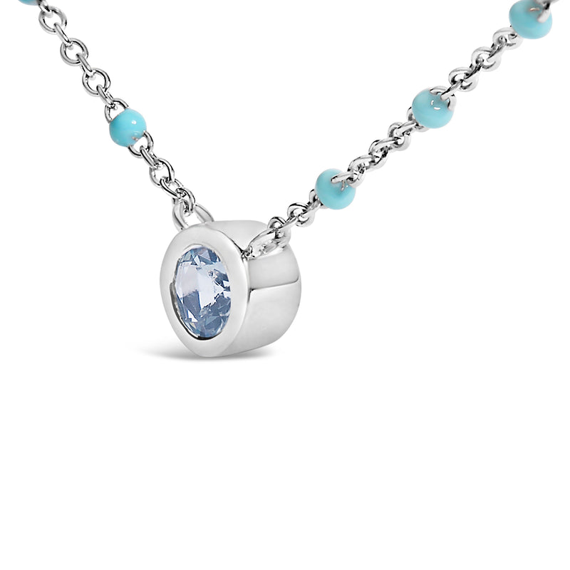Bids.com Sterling Silver Bezel Set Light Blue Aquamarine and Enamel Bead Chain Necklace Necklaces