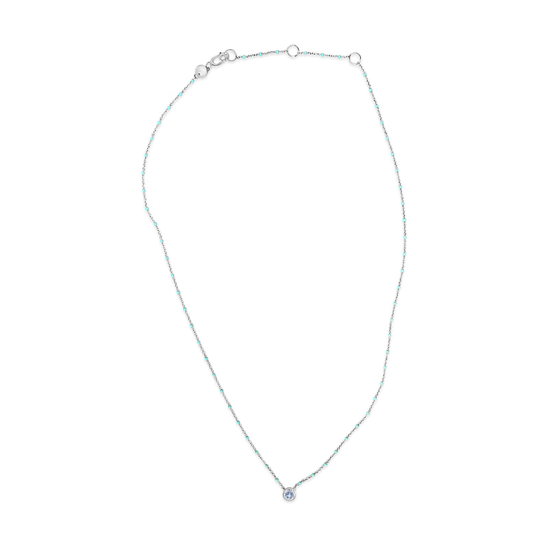 Bids.com Sterling Silver Bezel Set Light Blue Aquamarine and Enamel Bead Chain Necklace Necklaces