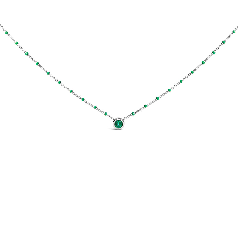 Bids.com Sterling Silver Lab Created Emerald Bead Chain Necklace Necklaces