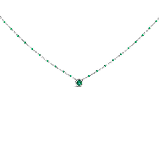Bids.com Sterling Silver Lab Created Emerald Bead Chain Necklace Necklaces