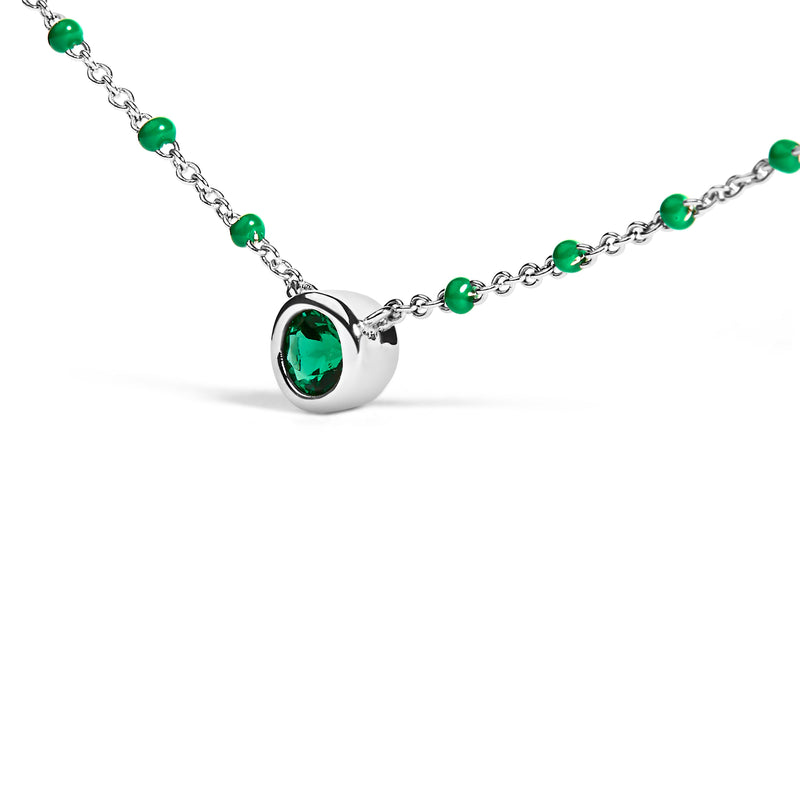 Bids.com Sterling Silver Lab Created Emerald Bead Chain Necklace Necklaces