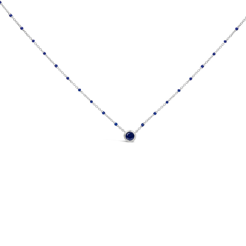 Bids.com Sterling Silver Created Sapphire Bead Chain Necklace 18 Inch Necklaces