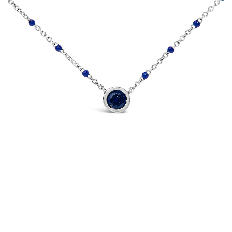 Bids.com Sterling Silver Created Sapphire Bead Chain Necklace 18 Inch Necklaces