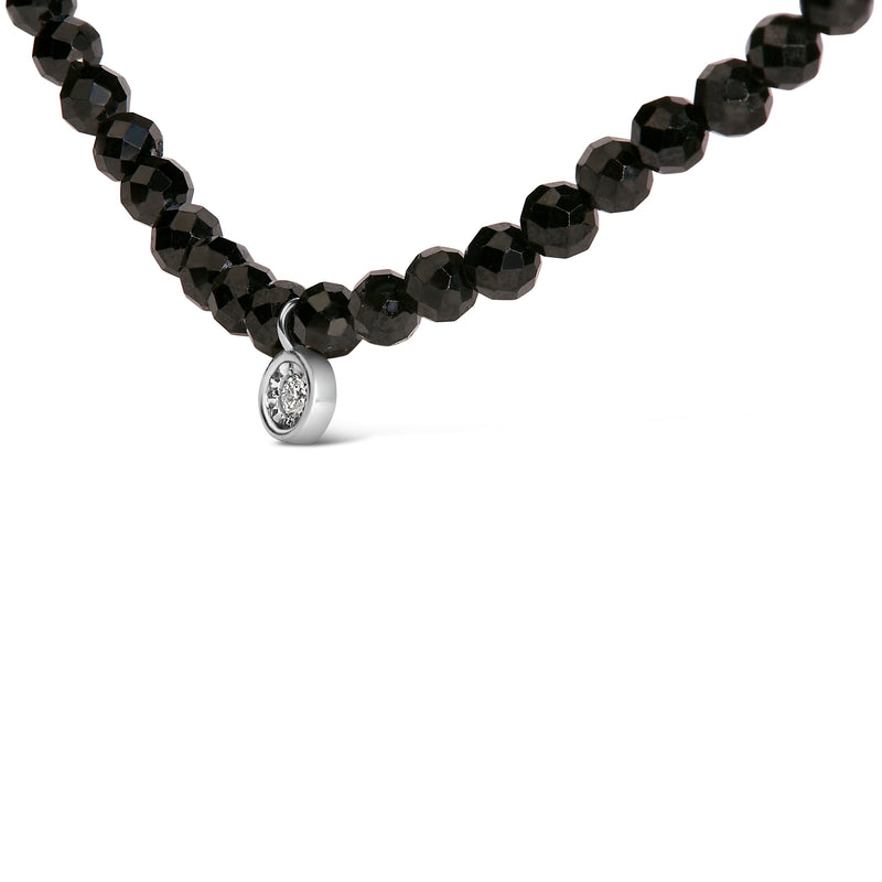 Bids.com Sterling Silver Diamond Accent Black Spinel Bead Station Necklace Necklaces