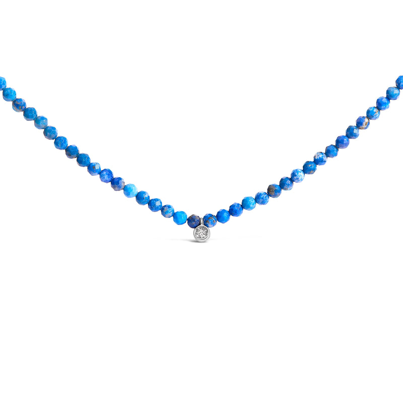Bids.com Sterling Silver Diamond Accent Blue Lapis Bead Station Necklace Necklaces