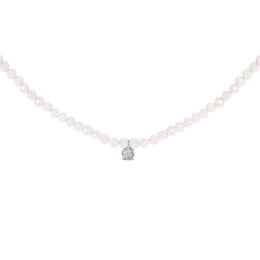 Bids.com Sterling Silver Moonstone Bead Station Necklace with Diamond Accent Necklaces