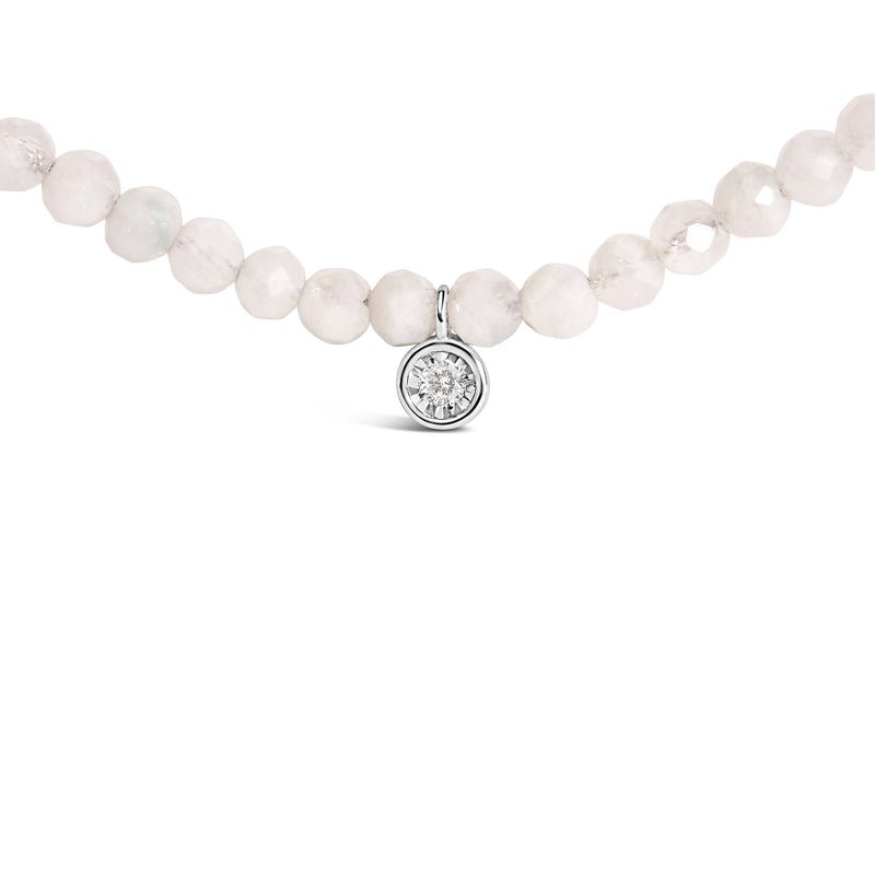 Bids.com Sterling Silver Moonstone Bead Station Necklace with Diamond Accent Necklaces