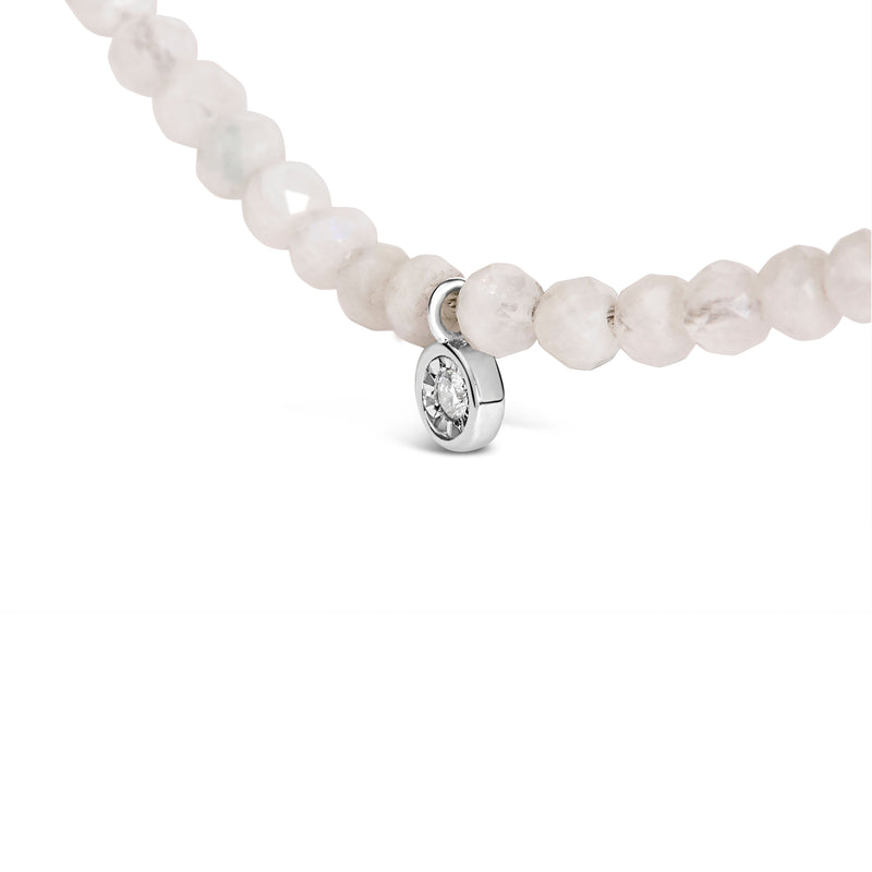 Bids.com Sterling Silver Moonstone Bead Station Necklace with Diamond Accent Necklaces