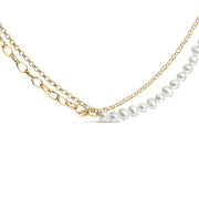 Bids.com 18K Yellow Gold Vermeil Cultured Pearl Strand Necklace with Rolo and Paperclip Chain Necklaces