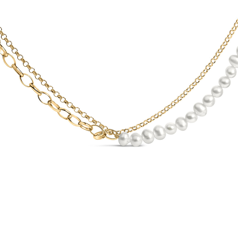 Bids.com 18K Yellow Gold Vermeil Cultured Pearl Strand Necklace with Rolo and Paperclip Chain Necklaces