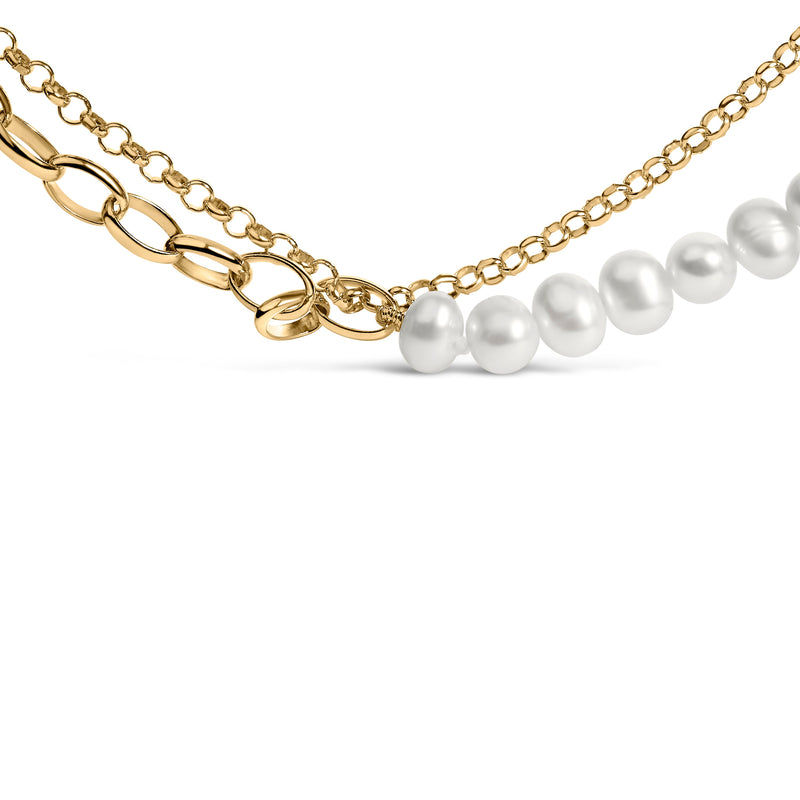 Bids.com 18K Yellow Gold Vermeil Cultured Pearl Strand Necklace with Rolo and Paperclip Chain Necklaces