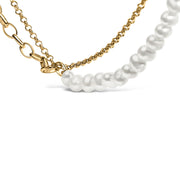 Bids.com 18K Yellow Gold Vermeil Cultured Pearl Strand Necklace with Rolo and Paperclip Chain Necklaces