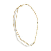 Bids.com 18K Yellow Gold Vermeil Cultured Pearl Strand Necklace with Rolo and Paperclip Chain Necklaces