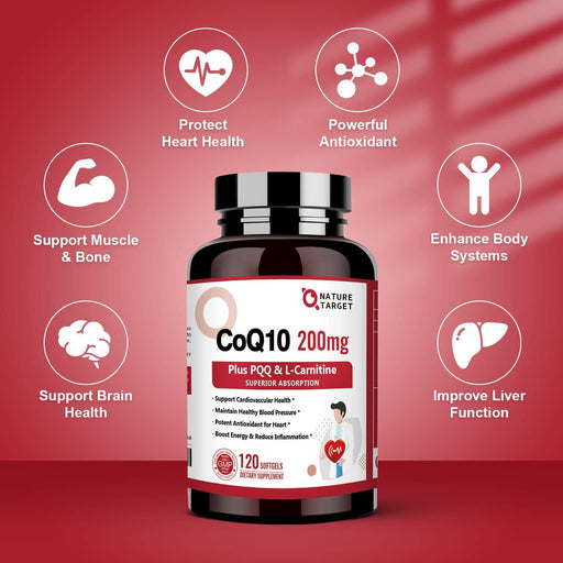 Nature Target CoQ10 + PQQ + L-Carnitine, 200mg, 120 Softgels CoQ10