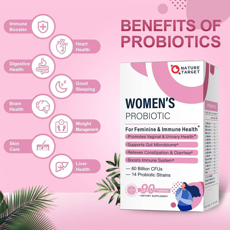 Nature Target Women’s Probiotics for Vaginal & Urinary Health, 60 Billion CFUs, 90 Tablets Probiotic
