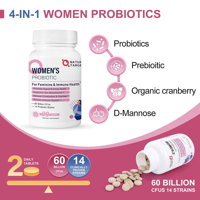 Nature Target Women’s Probiotics for Vaginal & Urinary Health, 60 Billion CFUs, 90 Tablets Probiotic