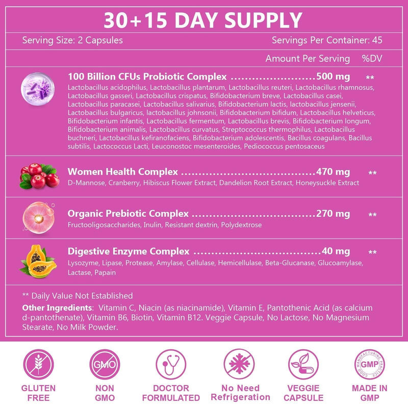 Nature Target Women’s Gut Health Probiotics, 100 Billion CFUs, 90 Veggie Capsules Probiotic