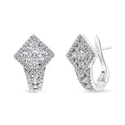 Bids.com 18K White Gold 1 1/10 Cttw Round Diamond Cluster with Halo Hoop Huggie Earring (F-G Color, VS1-VS2 Clarity) Earrings