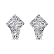 Bids.com 18K White Gold 1 1/10 Cttw Round Diamond Cluster with Halo Hoop Huggie Earring (F-G Color, VS1-VS2 Clarity) Earrings