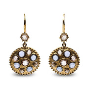 Bids.com 18K Yellow Gold 1 2/3 Cttw Diamond and Blue Sapphire Bezel Set Gemstone Cluster Medallion Dangle Earrings (Brown and G-H Color, SI1-SI2 Clarity) Earrings