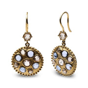 Bids.com 18K Yellow Gold 1 2/3 Cttw Diamond and Blue Sapphire Bezel Set Gemstone Cluster Medallion Dangle Earrings (Brown and G-H Color, SI1-SI2 Clarity) Earrings