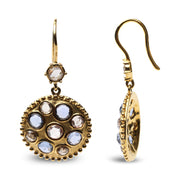 Bids.com 18K Yellow Gold 1 2/3 Cttw Diamond and Blue Sapphire Bezel Set Gemstone Cluster Medallion Dangle Earrings (Brown and G-H Color, SI1-SI2 Clarity) Earrings