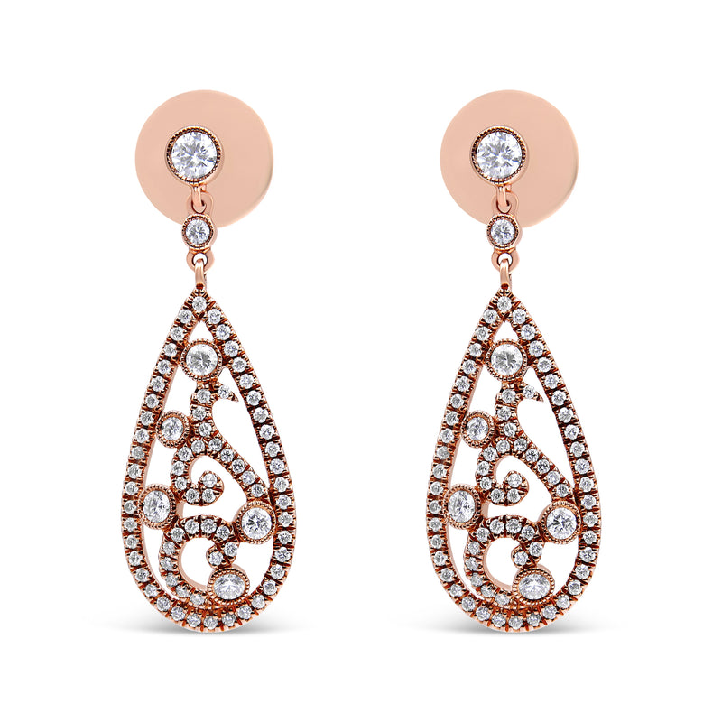 Bids.com 18K Rose Gold 1 1/4 Cttw Diamond Teardrop Shaped Drop and Dangle Screw Back Stud Earring (F-G Color, VS1-VS2 Clarity) Earrings