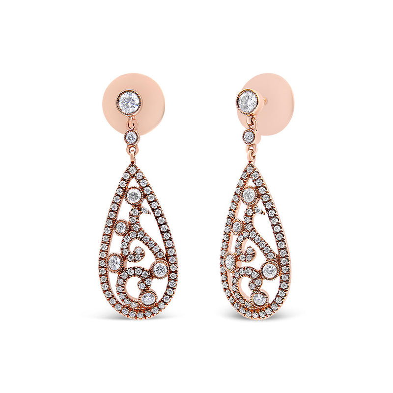 Bids.com 18K Rose Gold 1 1/4 Cttw Diamond Teardrop Shaped Drop and Dangle Screw Back Stud Earring (F-G Color, VS1-VS2 Clarity) Earrings
