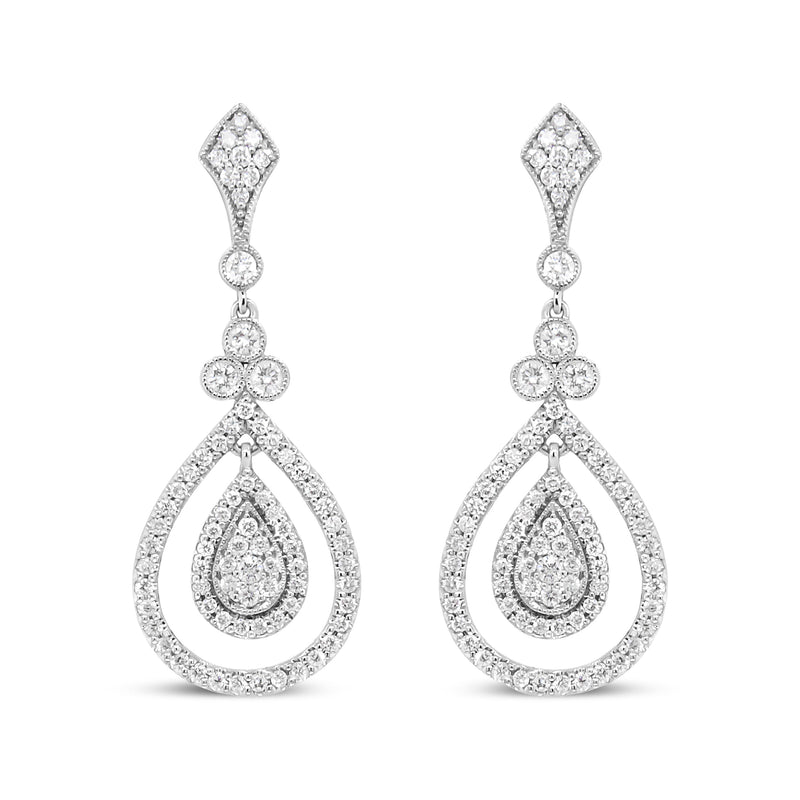 Bids.com 18K White Gold 1 1/4 Cttw Round Diamond Openwork Teardrop-Shaped Dangle Earrings (F-G Color, VS1-VS2 Clarity) Earrings
