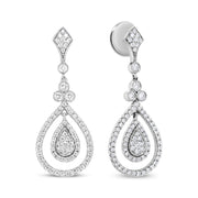Bids.com 18K White Gold 1 1/4 Cttw Round Diamond Openwork Teardrop-Shaped Dangle Earrings (F-G Color, VS1-VS2 Clarity) Earrings