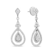 Bids.com 18K White Gold 1 1/4 Cttw Round Diamond Openwork Teardrop-Shaped Dangle Earrings (F-G Color, VS1-VS2 Clarity) Earrings