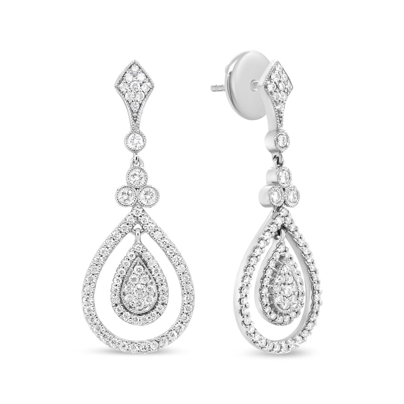 Bids.com 18K White Gold 1 1/4 Cttw Round Diamond Openwork Teardrop-Shaped Dangle Earrings (F-G Color, VS1-VS2 Clarity) Earrings