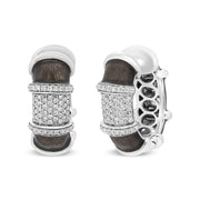 Bids.com 18K White Gold Flash Plated .925 Sterling Silver Clear Graphite Grey Enamel 5/8 Cttw Round Diamonds Huggie Hoop Earrings (F-G Color, VS1-VS2 Clarity) Earrings