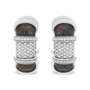Bids.com 18K White Gold Flash Plated .925 Sterling Silver Clear Graphite Grey Enamel 5/8 Cttw Round Diamonds Huggie Hoop Earrings (F-G Color, VS1-VS2 Clarity) Earrings