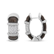 Bids.com 18K White Gold Flash Plated .925 Sterling Silver Clear Graphite Grey Enamel 5/8 Cttw Round Diamonds Huggie Hoop Earrings (F-G Color, VS1-VS2 Clarity) Earrings