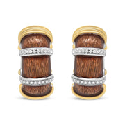 Bids.com 18K Yellow and White Gold Flash Plated .925 Sterling Silver Clear Brown Enamel 9/10 Cttw Round Diamonds Huggie Hoop Earrings (F-G Color, VS1-VS2 Clarity) Earrings
