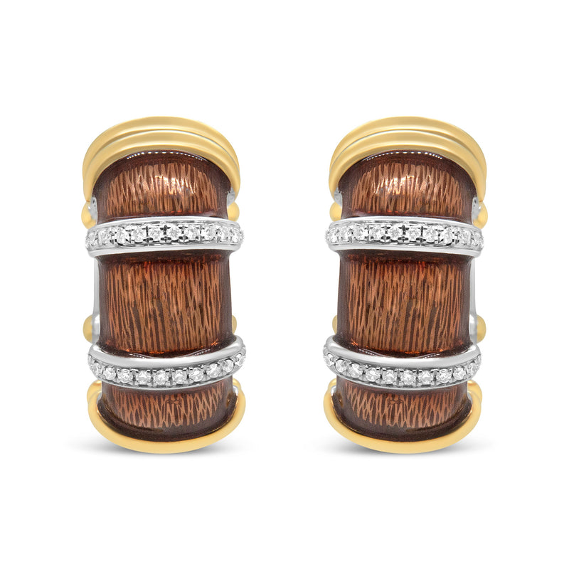 Bids.com 18K Yellow and White Gold Flash Plated .925 Sterling Silver Clear Brown Enamel 9/10 Cttw Round Diamonds Huggie Hoop Earrings (F-G Color, VS1-VS2 Clarity) Earrings