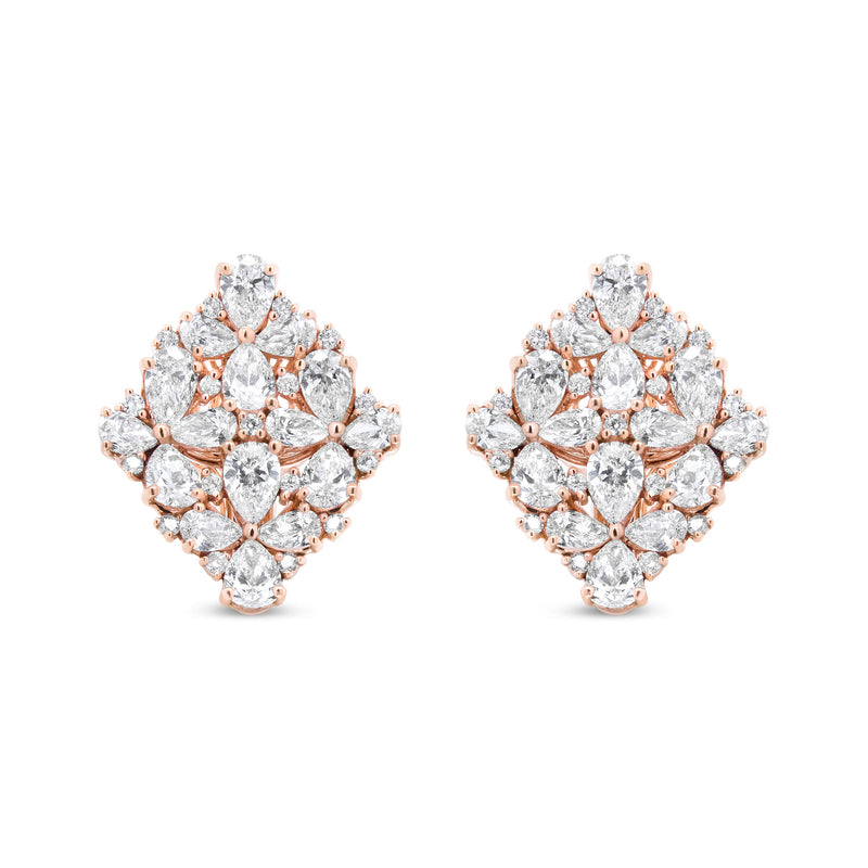 Bids.com 18K Rose Gold 8 1/3 Cttw Pear and Round Diamond Floral Cluster Omega Earrings (F-G Color, VS1-VS2 Clarity) Earrings